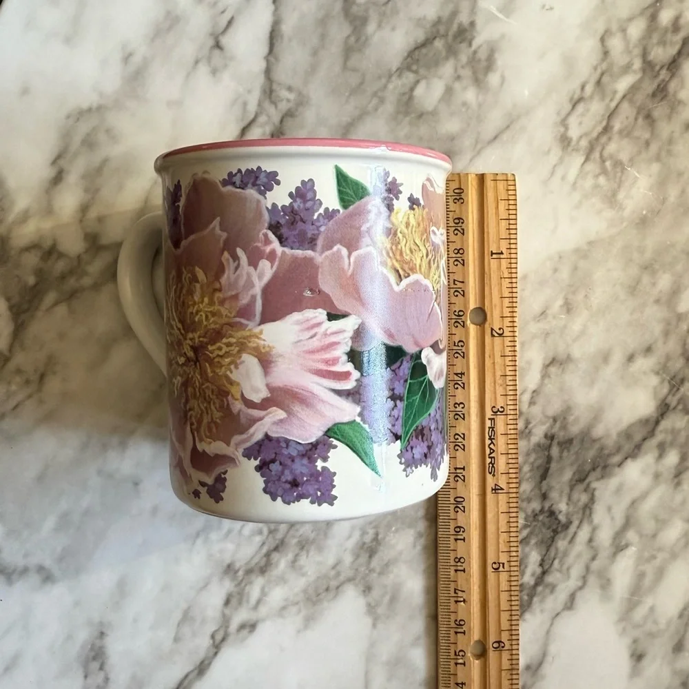 1994 Vintage Julie Inman Potpourri Designs Peonies & Lilacs Ceramic Mug, 10oz